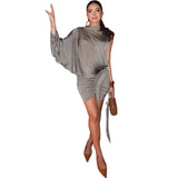 Women's Dress French Temperament Half-High Collar Shoulder Sleeve Coat In The Folds And Irregular Skirts In The Autumn Of
