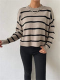 Fall Loose Round-Neck Striped Knitted