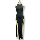 Women's 2025 Summer New Round-Neck Sleeveless Dress Pure Color High Open Fork To Repair Sexy