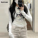Kawaii Cat Print T-shirt Korean Fashion Cute Kitten Long Sleeve T Shirt Fairycore Y2k Aesthetics Tops 2000s