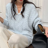 Twist Temperamental Sweater Blouse 2024 Autumn And Winter New Soft Wind Loose Sleeve Knitting Outside Women's Wear-Outfit
