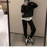 ins 2 Pieces Set Women Knitted Tracksuit hooded Sweater + Harem Pants Pullover 2021 Sweater Set CHIC Knitted hooded