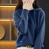 Toloer Early Autumn Hoodie Sweater Female Korean Version Loose Show Thin Knit Hoodie Lazy Retro Knit Hoodie Tide-Outfit