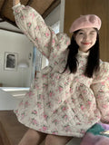 Pink Floral Quilted Coat-Outfit
