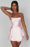 Summer New Sexy Slimming Bare Back Solid Color Sling Dress