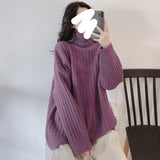 2020 Winter Korean Style Women Casual Thickened Soft Wool Blended Knitted Turtleneck Pullover Long Sleeve Oversized