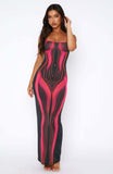 Spring-Summer Women's New Thin Slings With Bra Printed Striped Long Dress