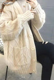 Women Knitting Cardigans Casual V-Neck Long Sleeve Daily Solid Color Fashion Loose Single Breasted Sweater