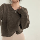 V-Neck Pullover Dark Academia Sweater-Outfit
