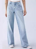 New Embroidered Side Brim Butterfly Jeans Women's High Street Design Spicy Girls' Loose Straight Pants-Outfit