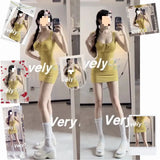 High-Waisted Rope Bow Bow U Collar Vest Pure Want To Pack Hip Short Skirt Skinny Pear-Shaped Figure Wearing A