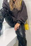 Stacked Pu Leather Pants-Outfit