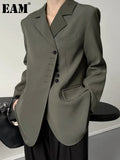 Women Green Irregular Button Elegant Blazer New Lapel Long Sleeve Loose Fit Jacket Fashion Spring Autumn 2023