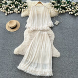 Knitted Dress Woman 2025 Summer Korean Chic Retro Gradient Wavy