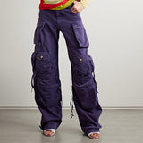 Toloer 2024 New Street Overalls Wind Multi-Pocket Jeans High Waist Versatile Show Thin Straight Pants Women-Outfit