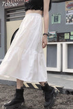 Black Gothic Midi Skirt Women Punk Goth High Waist Patchwork A-line Long Skirts Korean Style Casual Harajuku