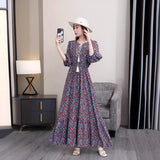 Printed Medium-Sleeved Dress-Outfit