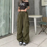 New Spring Drawstring Leg Casual Pants Women's Y2K American Street Loose Slim Straight Wide-Leg Pants Couple Tooling