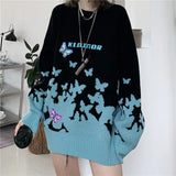 Deeptown Harajuku Butterfly Graphic Sweaters Women Y2k Streetwear Oversized Long Sleeve Jumpers Winter Gothic Grunge Lazy