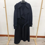Winter 2020 Korean Hand Sewn High End Women Loose Black Loose Plus Size Lacing Belt Double Sided 100% Wool Coat Woolen