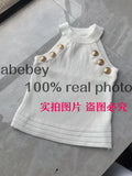 Quality 2022 Summer New Hollow Out Womens Tank Tops Thin Knitted Sleeveless Sexy Tops Golden Buttons Camisole Women