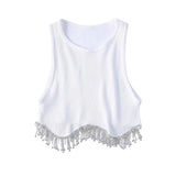 2022 Women Beaded Tank Tops Sexy Beading Glitter Basic Cotton T Shirt Vest Tops Summer Shiny Halter Solid