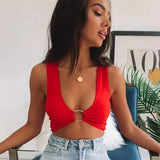 New Waist V-Neck Multi-Color Sexy Hoop Buckle Chest Circle Small Vest Top-Outfit
