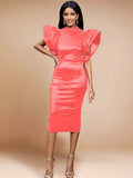 Design-Sensitive Solid-Colored Loudspeaker Sleeve-Back Spring Party Party Evening Dress Dress Dress Dress