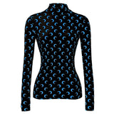 Sexy Thin Tight-fitting Fashion Moon Print Long Sleeves T-shirt 2022New Spring Summer Female Ice Silk Sunscreen