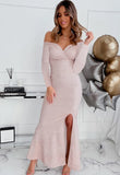 Winter Elegant Swewtheart Off Shoulder Long Sleeve Slit Evening