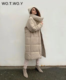 Oversized Long Thick Padded Parkas Women Wide-Waisted Cotton Liner Winter Jackets Female Loose Fit Casual Solid Coat