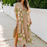 Summer Dress High-Waisted Babes Bat Sleeve V-Neck Print Sexy Women's Dress