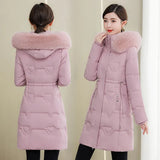 Cotton-Padded Clothes Female Medium Long Style 2024 Winter New Korean Version Slim Long Cotton-Padded Jacket Add Thick Warm Big Wool Collar Large Size Coat-Outfit