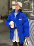 Winter Women Stand Collar Puffer Down Jacket Casual Long Sleeve Warm Parka Female Cotton Padded Jacket Loose