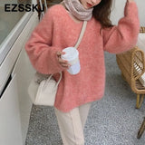 Basic Thick Loose v-neck oversize Sweater Pullover Women Autumn winter Casual long Sleeve Sweater For women Chic Jumpers