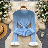 Name Xiao Xiangfeng Thrombium Metal Buckle Waist Long-Sleeved Knitted Top Girl Autumn Slim Thin Bottom