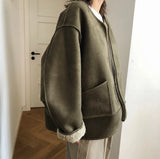 Winter Women Fashionable Soft Double-Sided Wearable Imitate Lambswool Coat Loose Padded Cocoon Woolen