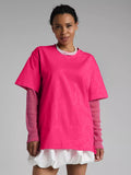 Summer New Bright Silk Mesh Splicing Long-Sleeved T-Shirt Women Loose Sun Protection Top Hot