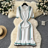 Scented Knitted Dress Woman's New French Retro Collar Bump Color Waist Thin Leaf Side Sweater