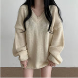 V-neck Oversized Loose Sweater-Outfit