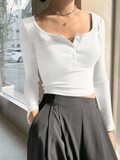 Button Up Long Sleeve Crop Top-Outfit
