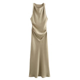 Autumn Silk Hymn Feeling Sleeveless Fan Flute Dress Round Neck Fashion Party
