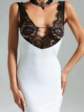 Patchwork Lace Sheer Camisole Midi Dress-Outfit