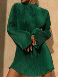 Women Elegant Long Sleeve Streetwear Green Fall Mini Dress 2024 Autumn Clothes-Outfit