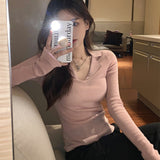 Waxy Polo Neckline Sweater Slim And Slim Vintage Sweater Women Wear A Bottomed Blouse With Long Sleeves In Early Autumn-Outfit