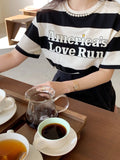 Toloer Chic Summer French Print Loose Casual Short-Sleeved T-Shirt-Outfit
