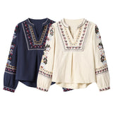 Spring And Summer New French V-Neck Heavy Industry Embroidery Shirt Embroidered Long