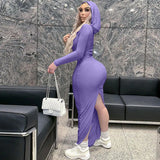 Toloer Women's Fall 2024 New Fashion, Slim Hooded, Slit And Women's Dress-Outfit