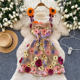 French Design Three-Dimensional Flower Net Embroidery To Recupers With A Sling A-Word Dress