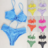 Toloer New Multi-Color Pure Color Lace Hanging Neck Bow Split Swimsuit Women's Feel